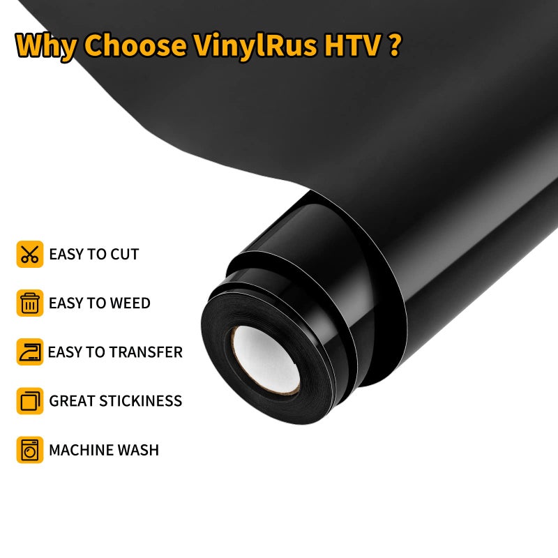 VinylRus فينيل نقل الحرارة من VinylRus - 12 × 20 قدم حديد أسود على لفافة الفينيل للقمصان HTV فينيل للصور الظلية سهلة القطع والأعشاب - Image 3